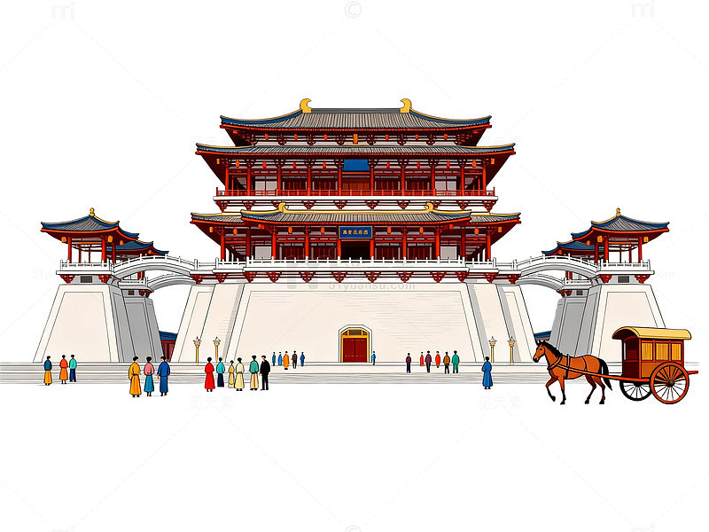 卡通风古代宫殿建筑插画设计素材