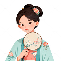 国风古风仕女手持团扇插画设计素材