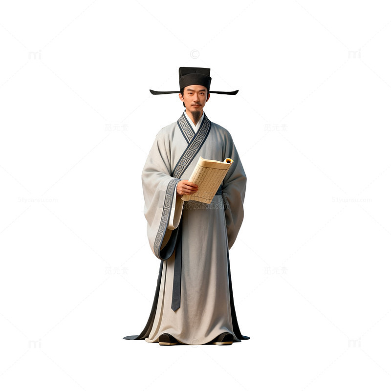 国风古代书生持卷插画设计素材