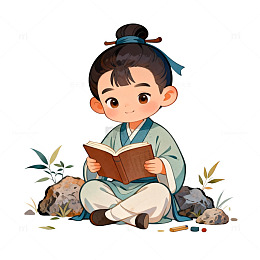 国风卡通儿童读书插画设计素材