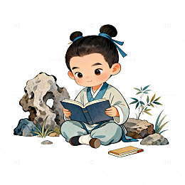 国风卡通儿童读书插画设计素材