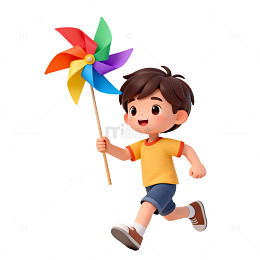 卡通风格男孩奔跑风车设计素材