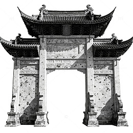 黑白风古建筑牌坊设计素材