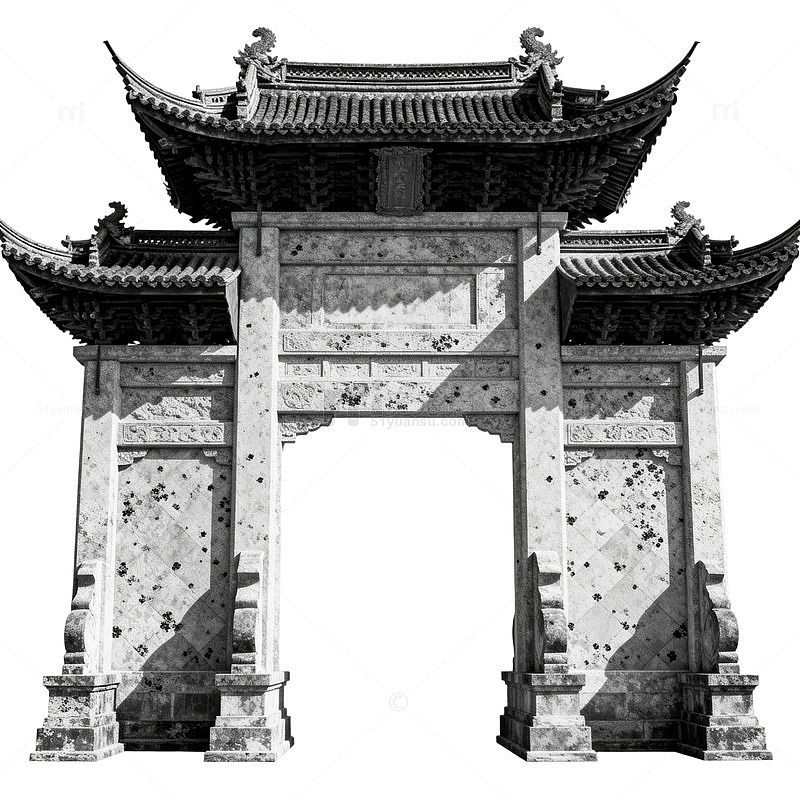 黑白风古建筑牌坊设计素材