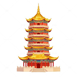 卡通风中国古塔建筑插画设计素材