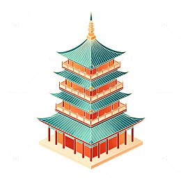 扁平风中国古塔建筑插画设计素材