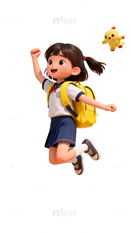 卡通风校园女孩跳跃场景设计素材