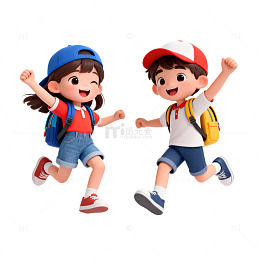 3D卡通儿童奔跑上学场景设计素材
