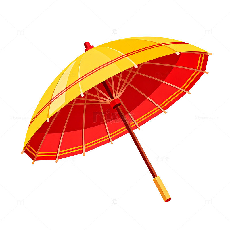 卡通风格黄色红色雨伞矢量素材