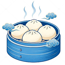 卡通风蒸笼包子手绘美食设计素材