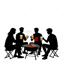 剪影风朋友聚会烧烤设计素材