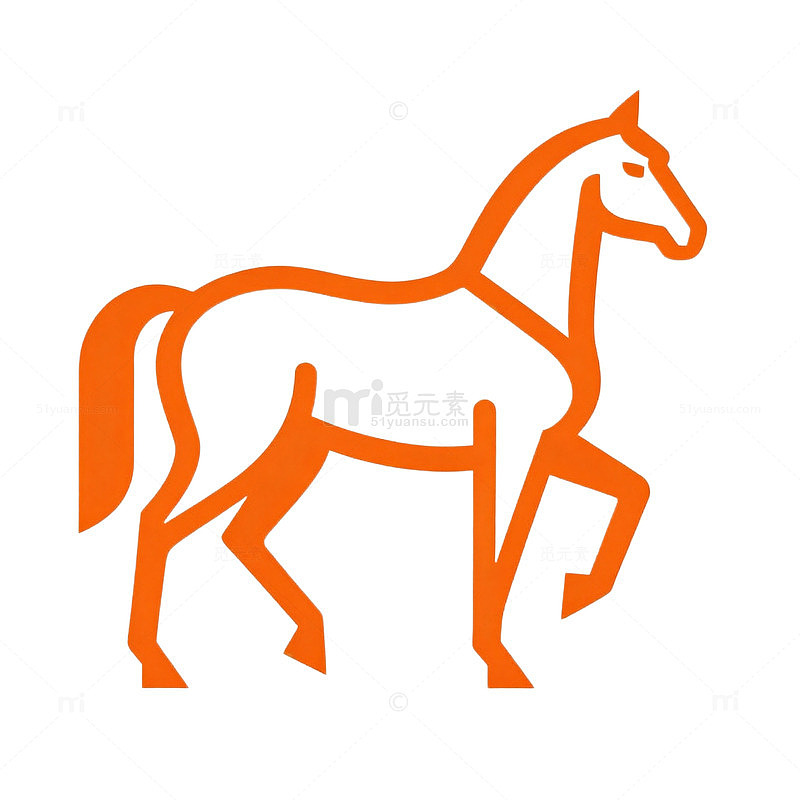 简约风橙色马形线条插画设计素材