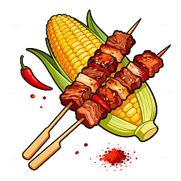卡通风格烧烤美食插画设计素材