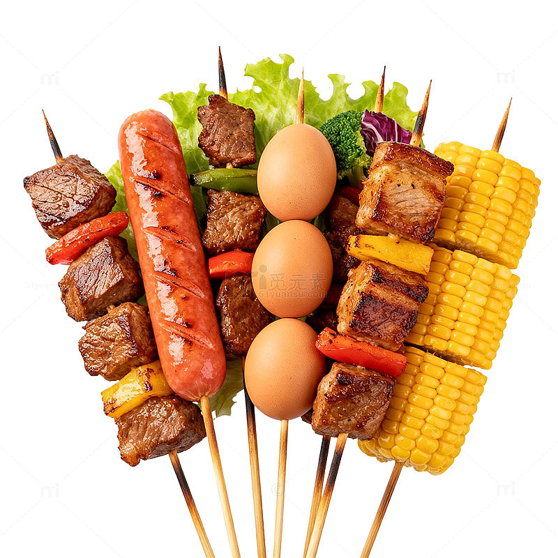 手绘风烧烤美食串烧设计素材