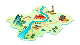 卡通风格中国风地图插画设计素材