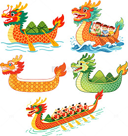 卡通风格端午节龙舟插画设计素材