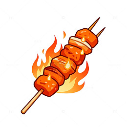 卡通风格烤串火焰美食插画素材
