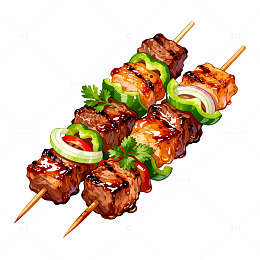 插画风烤肉串美食手绘设计素材