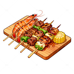 卡通风烧烤美食手绘串烧设计素材