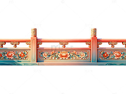 国风古建筑彩绘栏杆设计素材