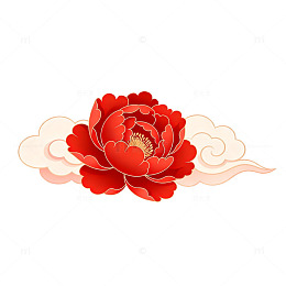 国风手绘红色牡丹祥云图案设计素材