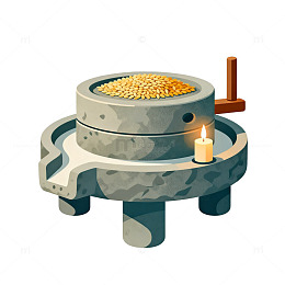 卡通风古代石磨谷物研磨设计素材