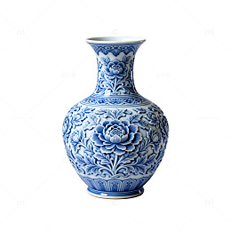 青花瓷风格花卉纹饰古典花瓶设计素材