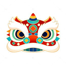 扁平风舞狮面具卡通设计素材