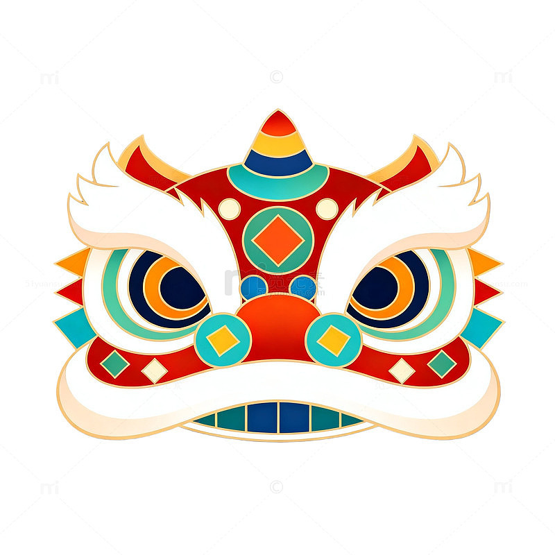 扁平风舞狮面具卡通设计素材