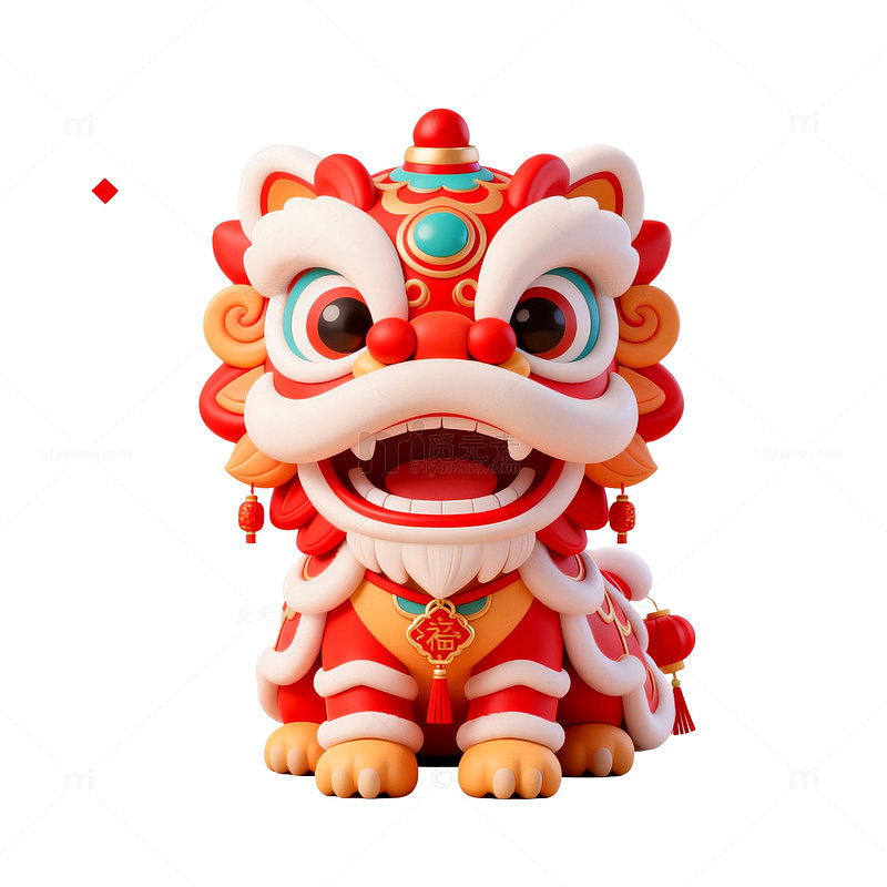 卡通风舞狮吉祥物3D设计素材