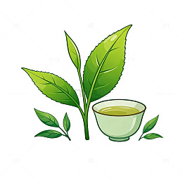 卡通风绿茶茶叶茶杯插画设计素材