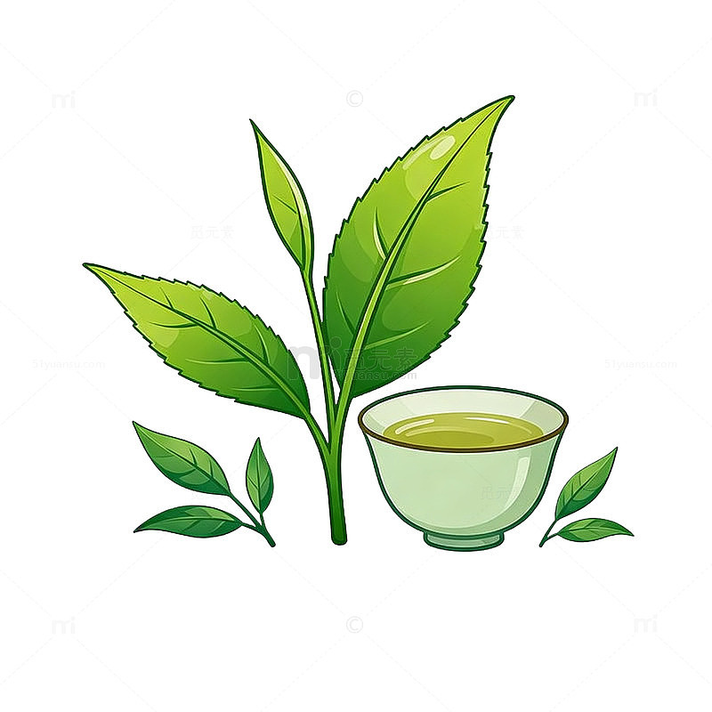 卡通风绿茶茶叶茶杯插画设计素材