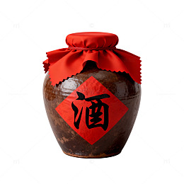 传统风陶制酒坛红色封口设计素材
