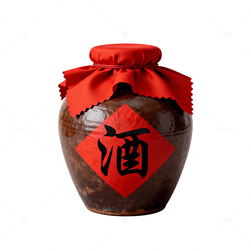传统风陶制酒坛红色封口设计素材