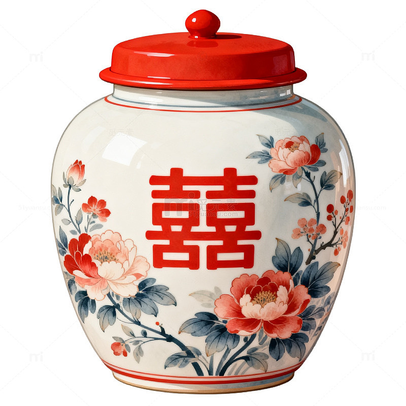 国风传统双喜花瓶陶瓷设计素材