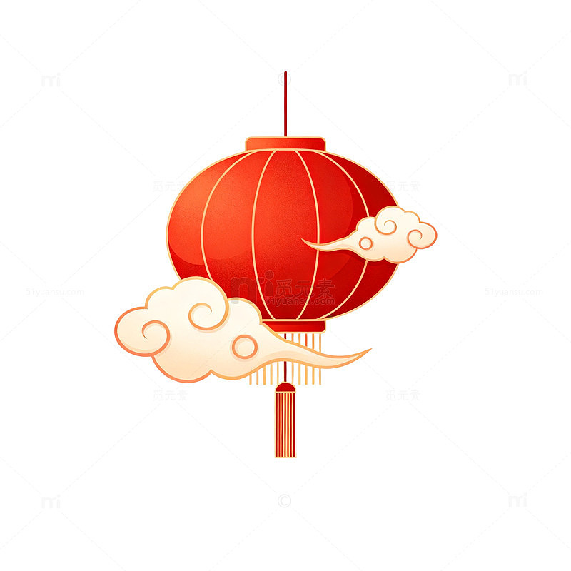 扁平风春节灯笼祥云插画设计素材