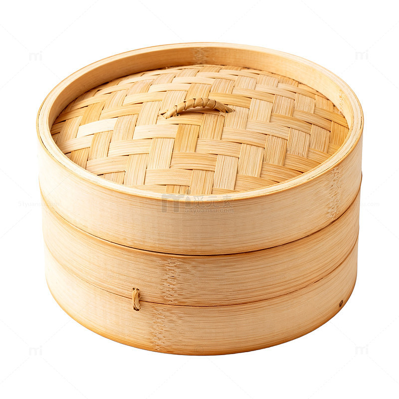简约风竹制蒸笼美食素材
