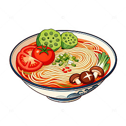 卡通风格拉面碗手绘美食插画素材