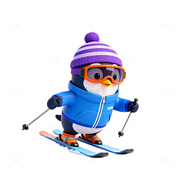 卡通风格滑雪企鹅3D设计素材