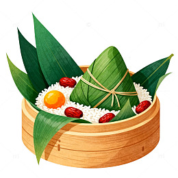卡通风端午节粽子竹蒸笼设计素材