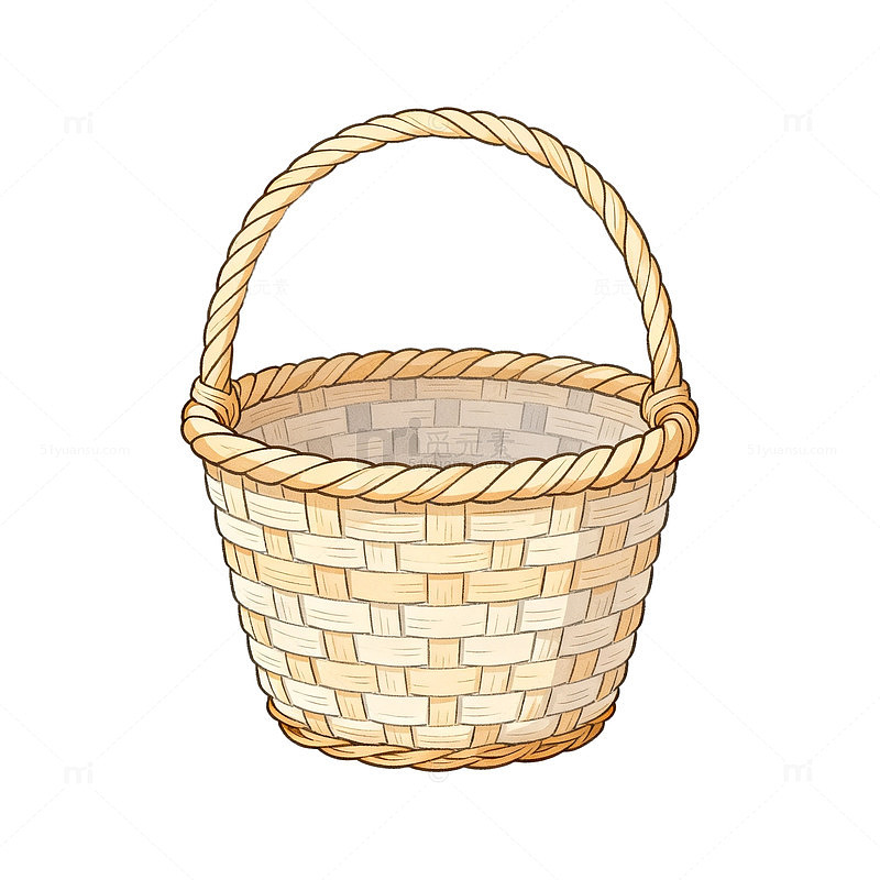 手绘风编织篮子插画设计素材