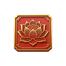 浮雕风莲花图案方形边框设计素材