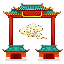 卡通风中式牌坊建筑插画设计素材