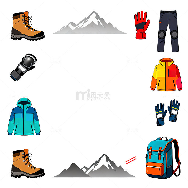 扁平风户外登山装备矢量设计素材