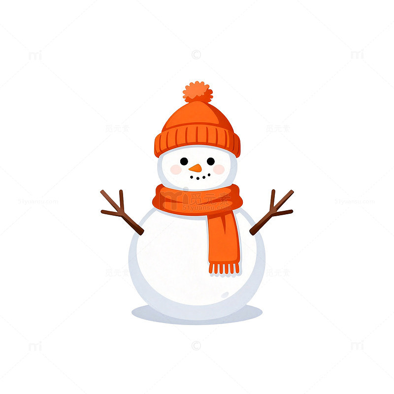 卡通风雪人戴橙色帽子插画设计素材