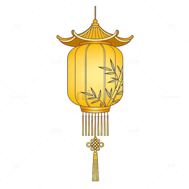 国风金色灯笼竹叶装饰矢量素材