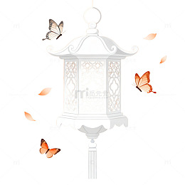国风唯美灯笼蝴蝶插画设计素材