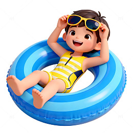 卡通风夏日男孩泳圈设计素材