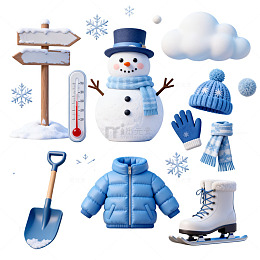 卡通风冬季雪人服饰工具设计素材