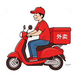卡通风格外卖骑手电动车插画人物免扣素材